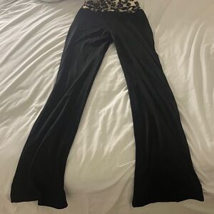 SHEIN Black Flare Pants with Leopard Print Waistband